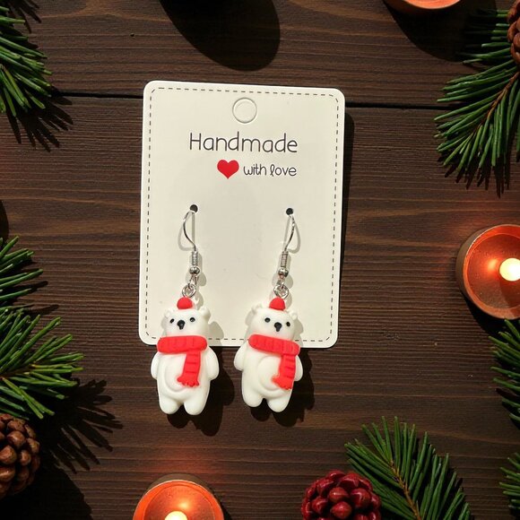 Handmade Polar Bear Earrings | Christmas Earrings | Polymer Clay Holiday Jewelry - Picture 9 of 9